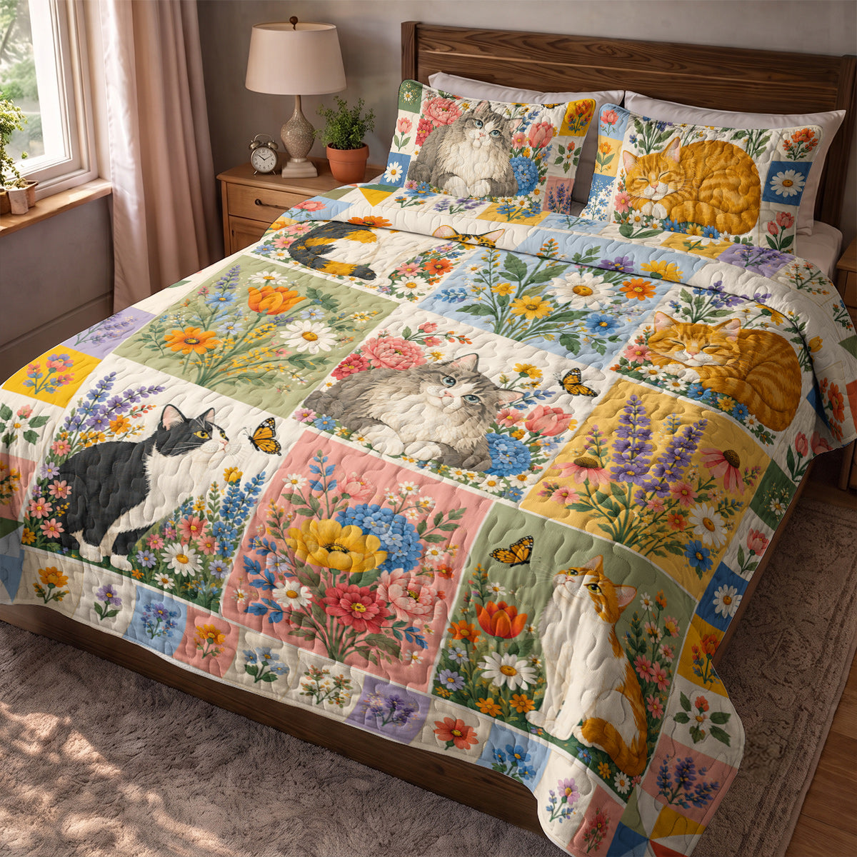 Cat Quilted Blanket Whiskers in Wildflower Bloom