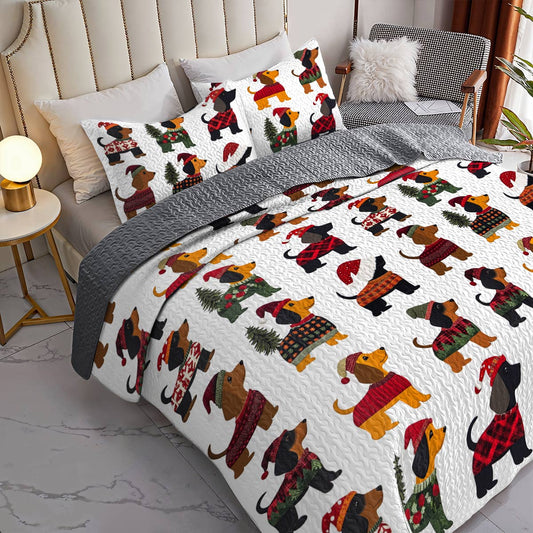 Dachshund All Season Quilt 3-Piece Set Happy Christmas Dachshunds