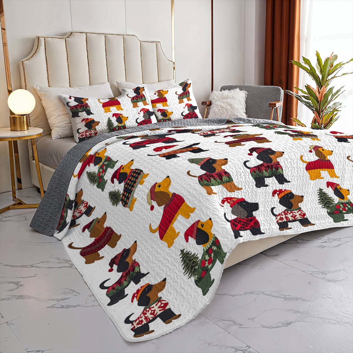 Dachshund All Season Quilt 3-Piece Set Happy Christmas Dachshunds