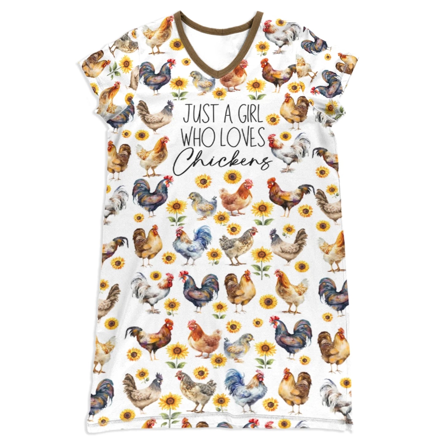 Chicken V-neck Nightshirt Just A Girl Who Loves Chickens