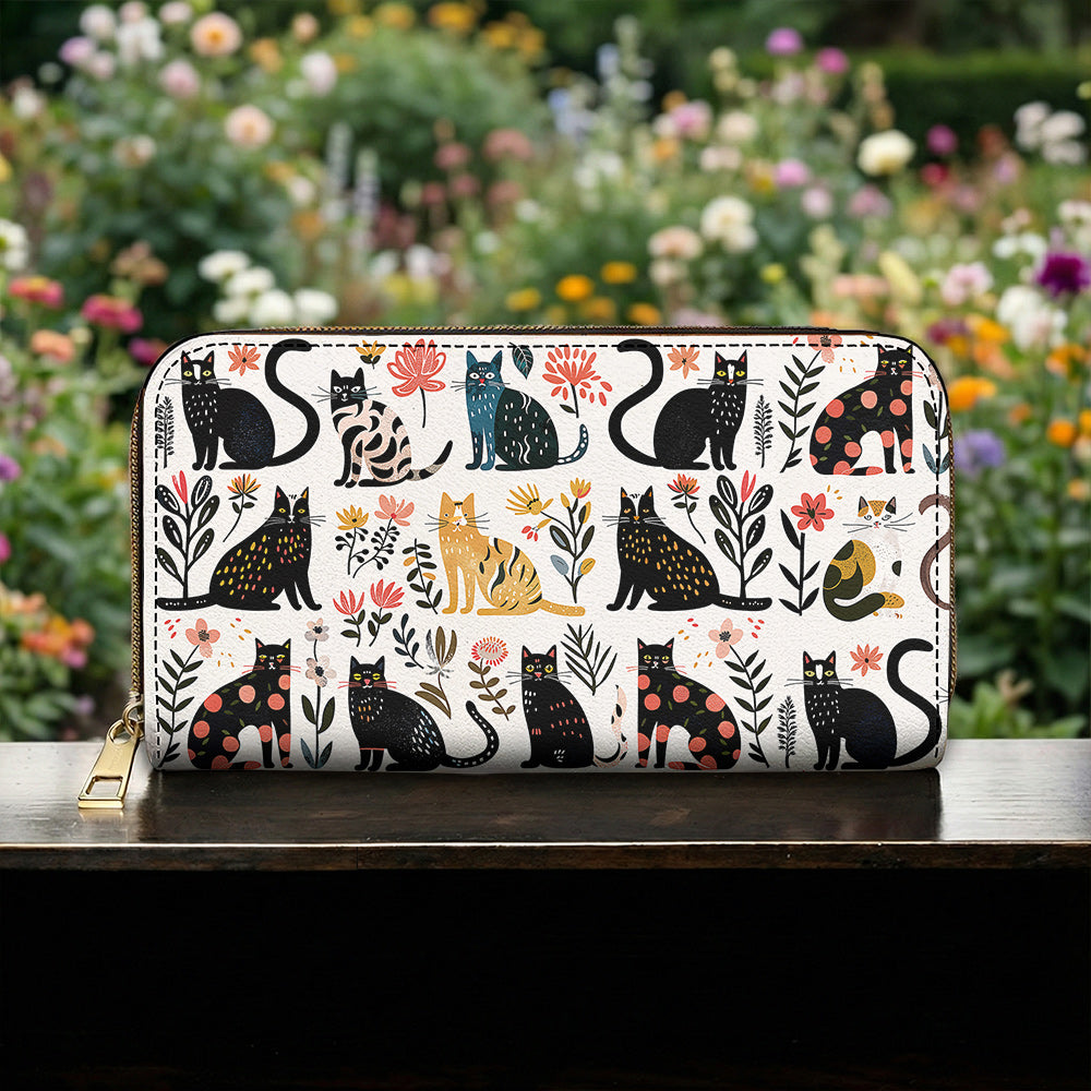 Cat Lovers Leather Wallet Botanical Cat Bliss
