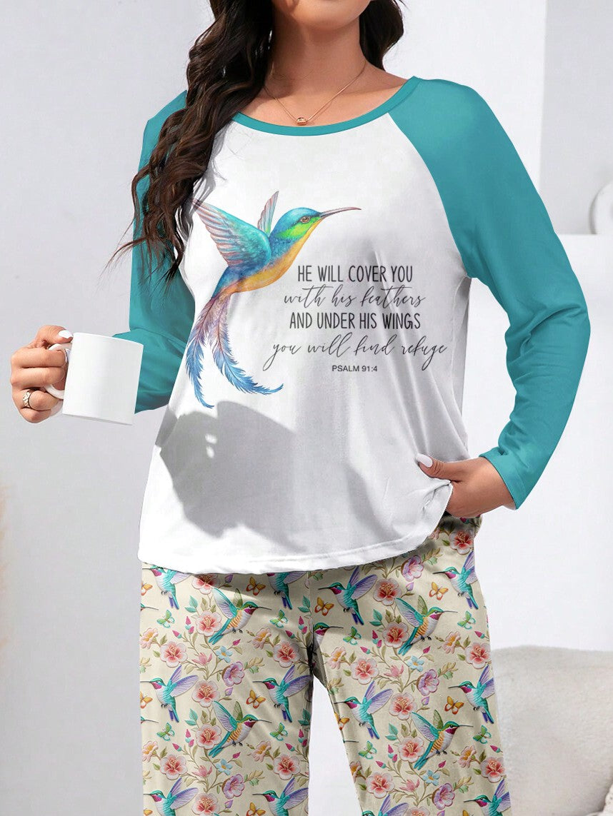 Hummingbird Raglan Lounge Pajamas He Will Cover You With His Feathers
