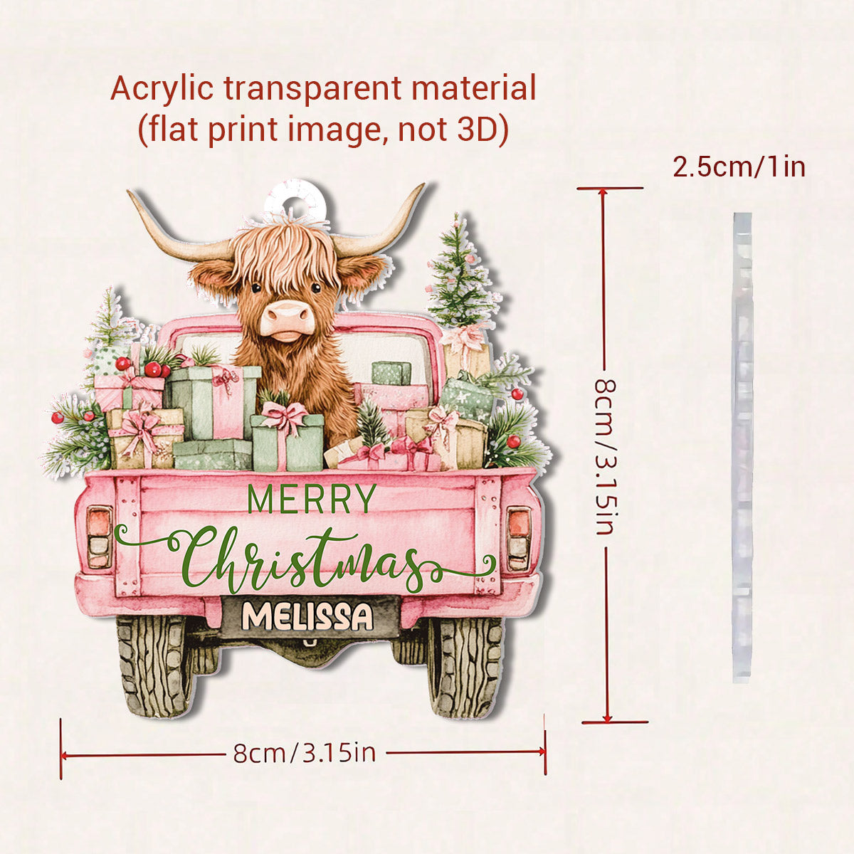 Highland Cow Acrylic Ornament Highland Christmas Truck Personalized