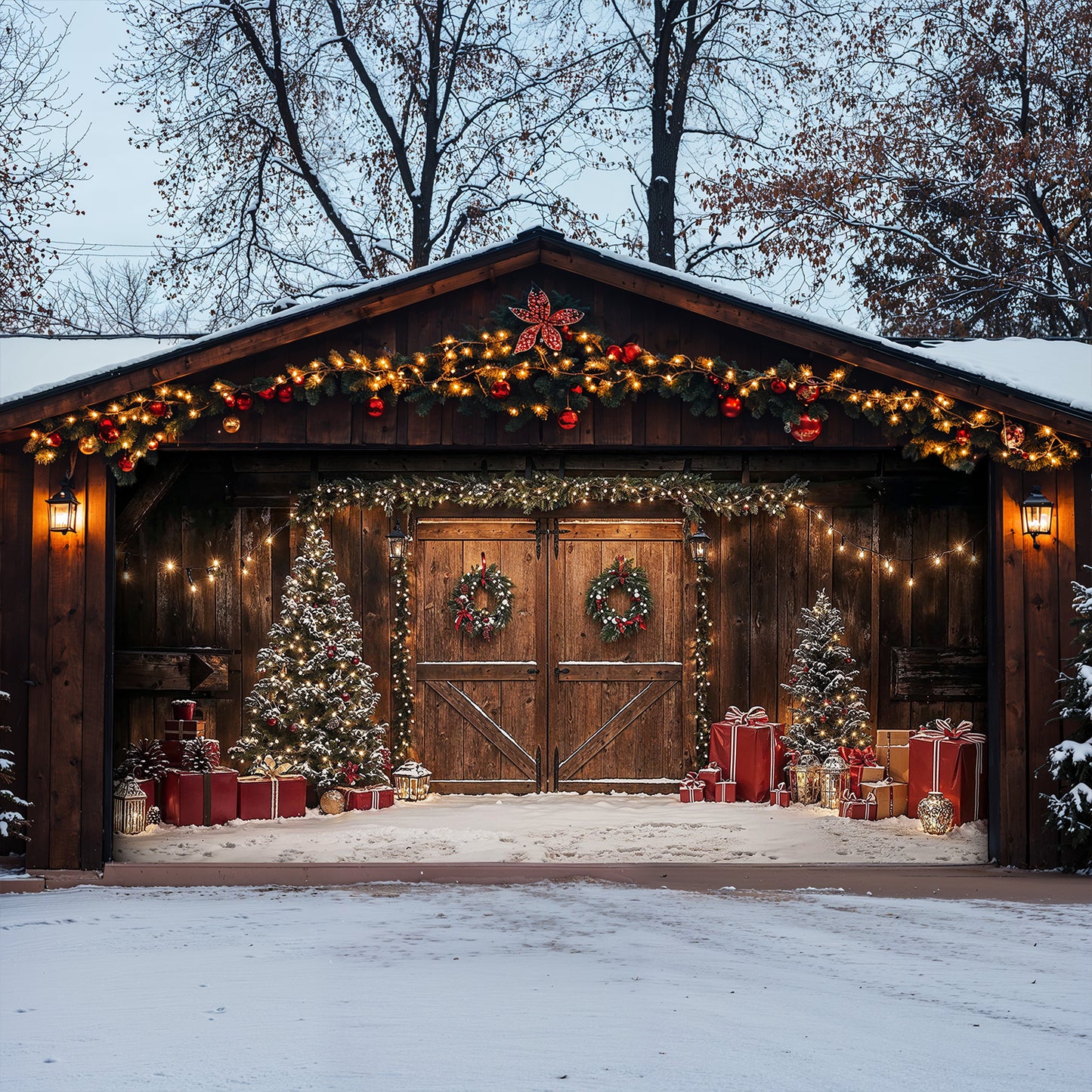 Christmas Garage Door Banner Decoration - Christmas Themed Barn Door