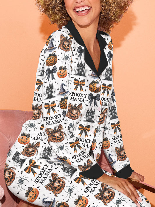 Halloween Classic Pajama Set Custom Title Spooky Mama Grandma