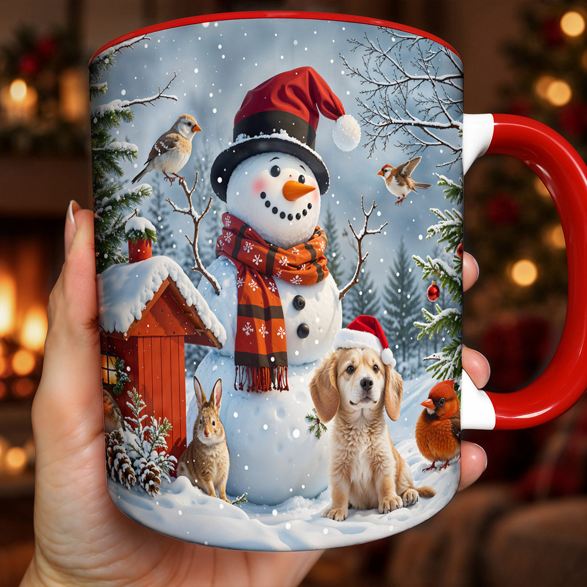 Winter Ceramic Accent Mug Happy Snowman’s Woodland Companions
