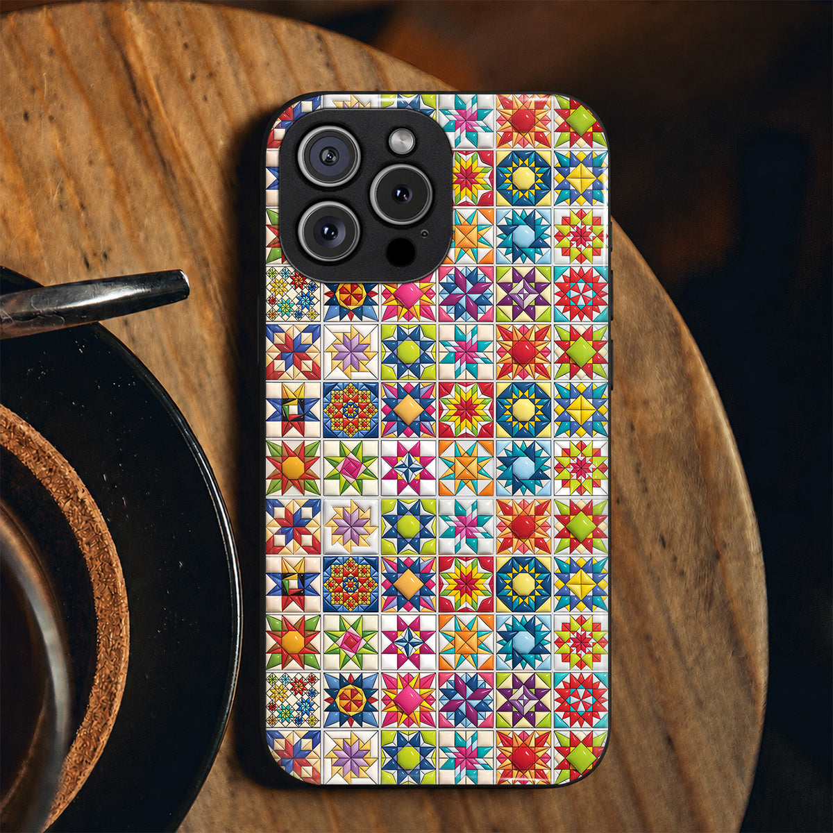Sewing Lover Phone Case Colorful Star Quilt Blocks