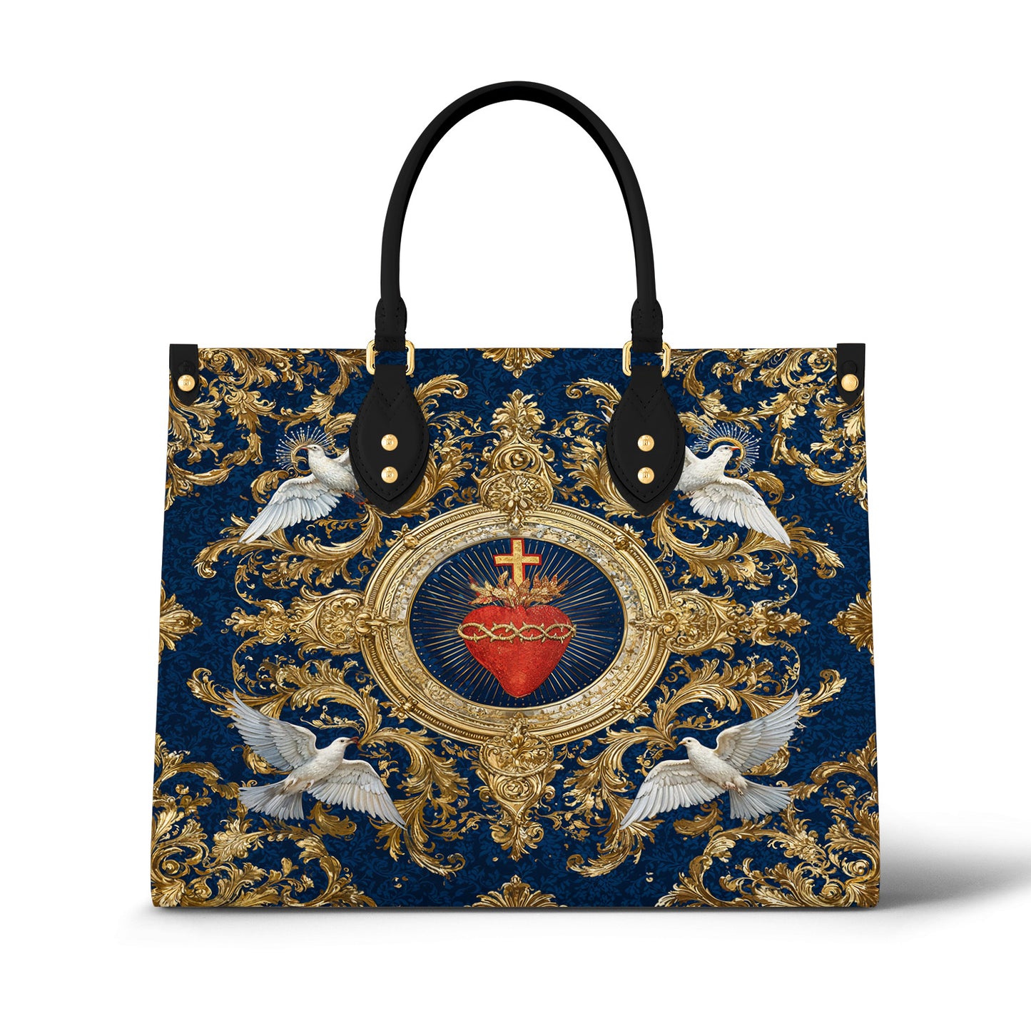 Christian Print Leather Handbag Sacred Heart Of Grace