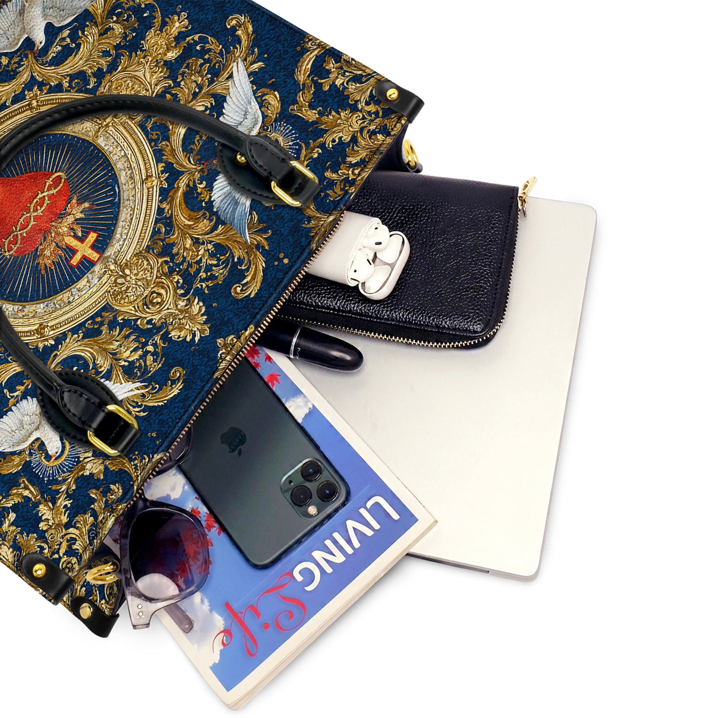 Christian Print Leather Handbag Sacred Heart Of Grace