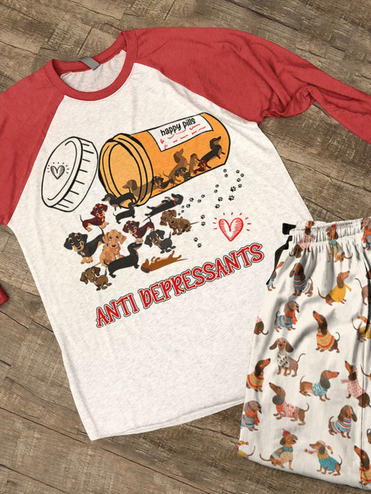 Dachshund Raglan Lounge Pajamas Anti Depressants