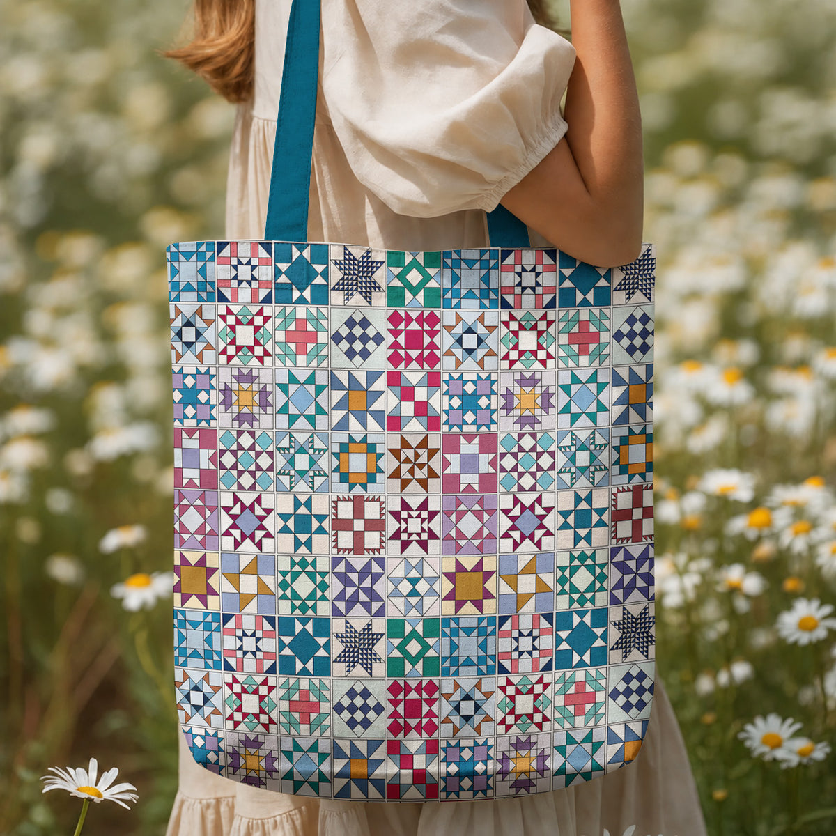Sewing Lover Canvas Tote Bag Traditional Quilt Blocks