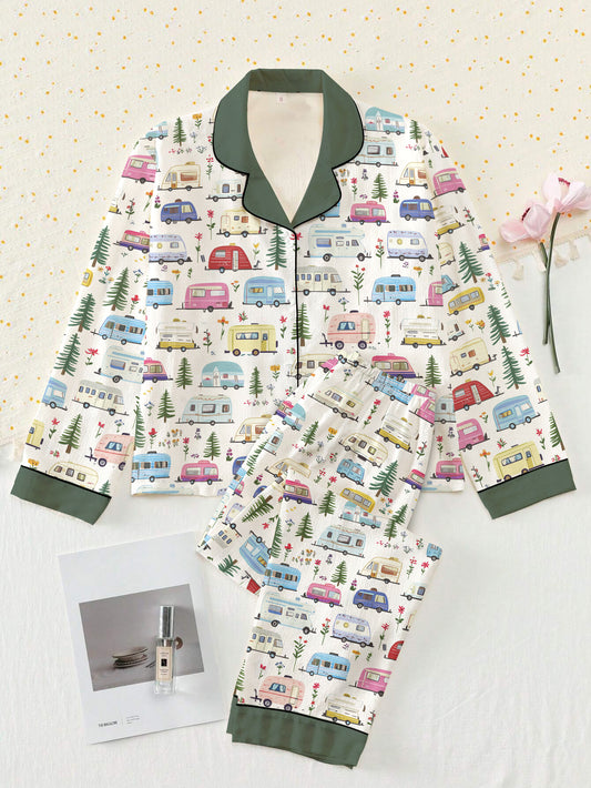 Camping Lover Classic Pajama Set Camping Forest Pattern