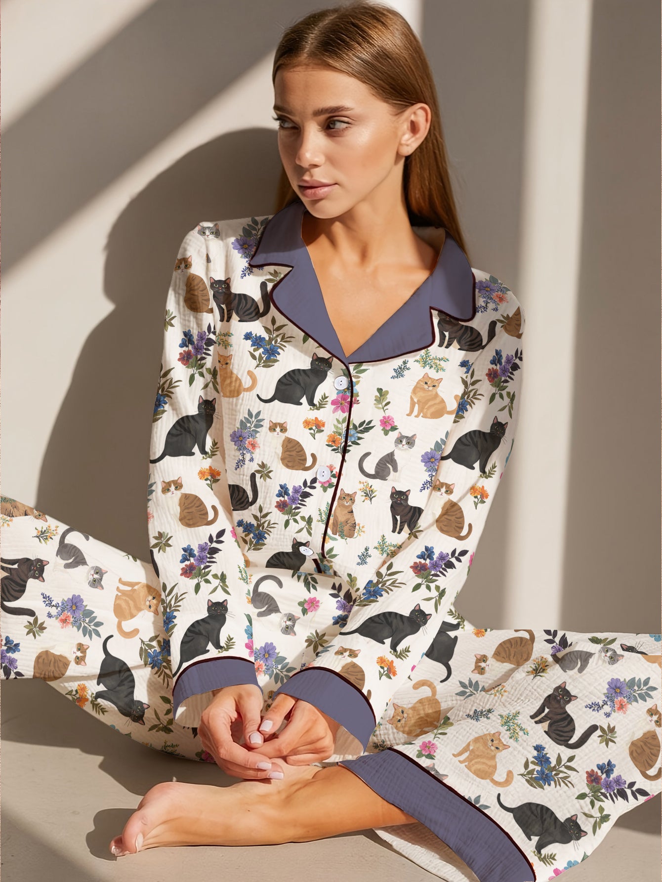 Cat Classic Pajama Set Garden Whiskers Purple