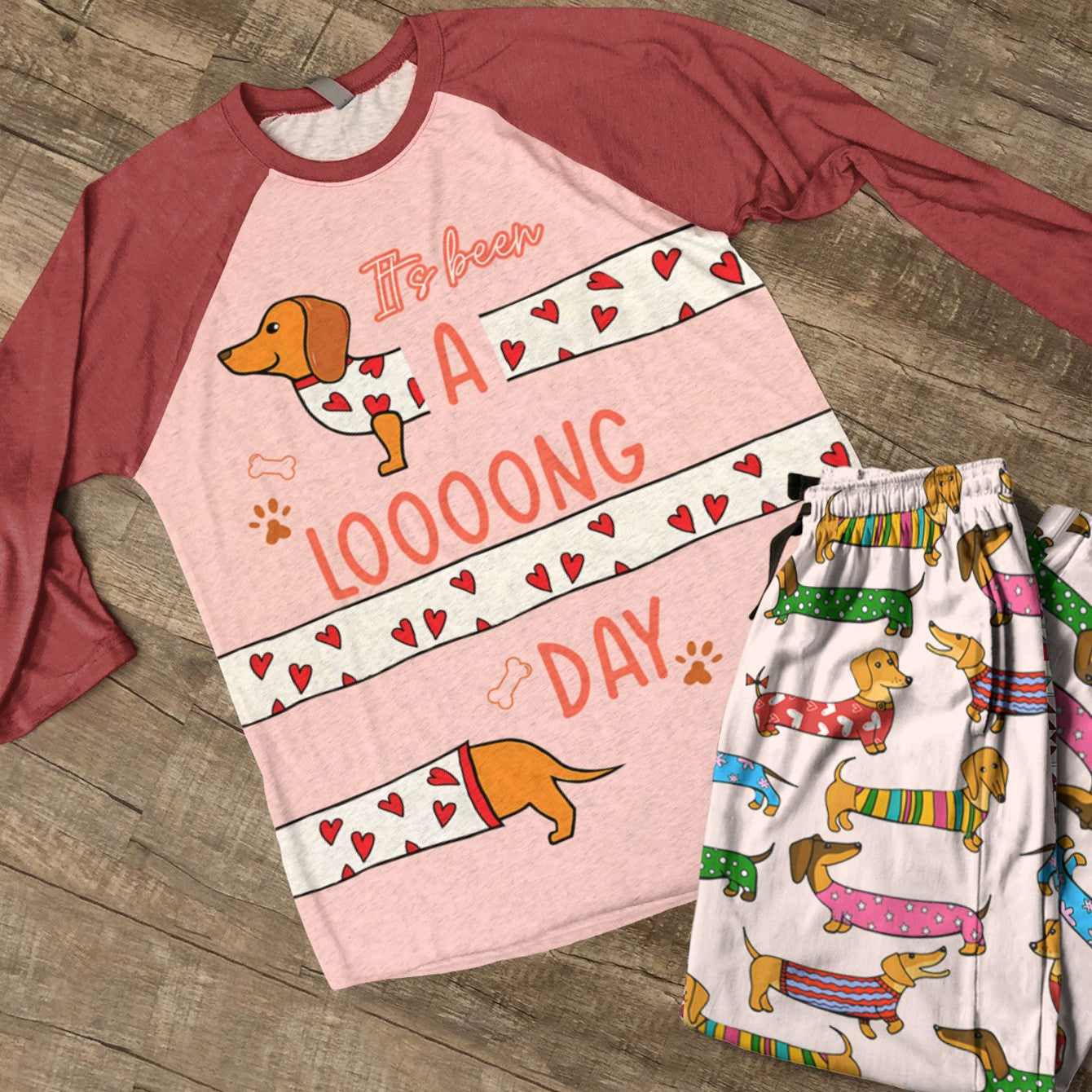 Dachshund Raglan Lounge Pajamas It's Been A Looong Day
