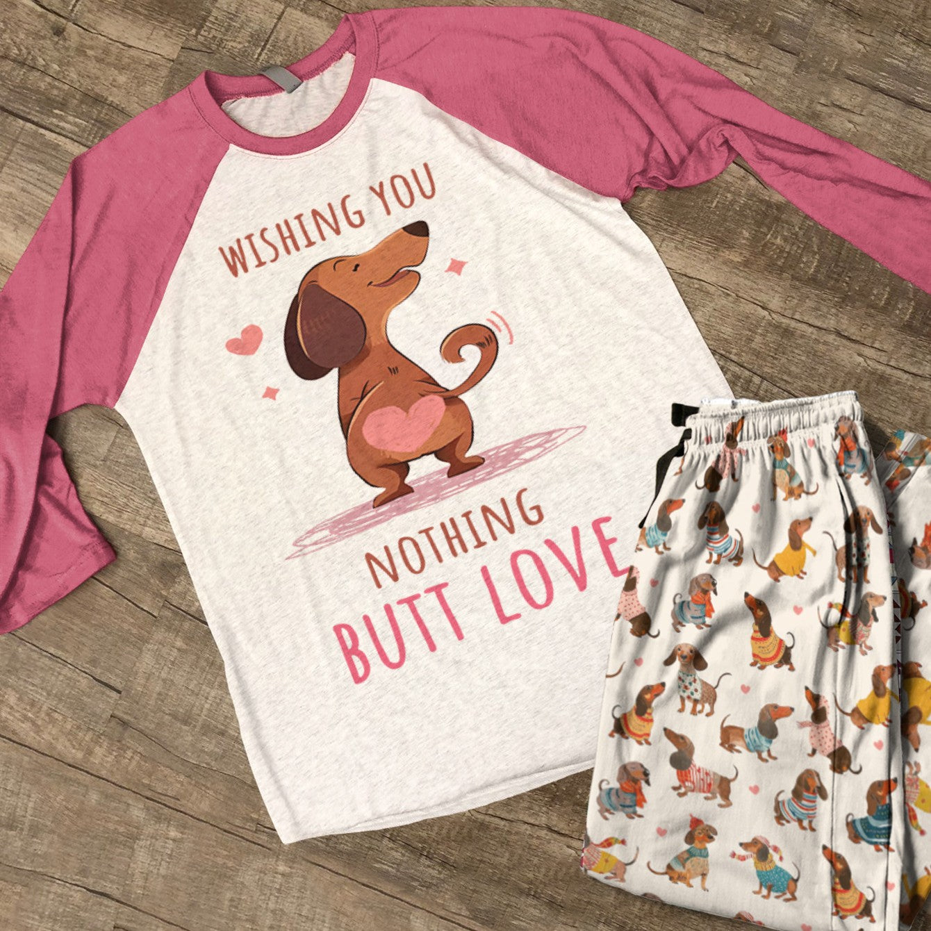 Dachshund Raglan Lounge Pajamas Wishing You Nothing But Love