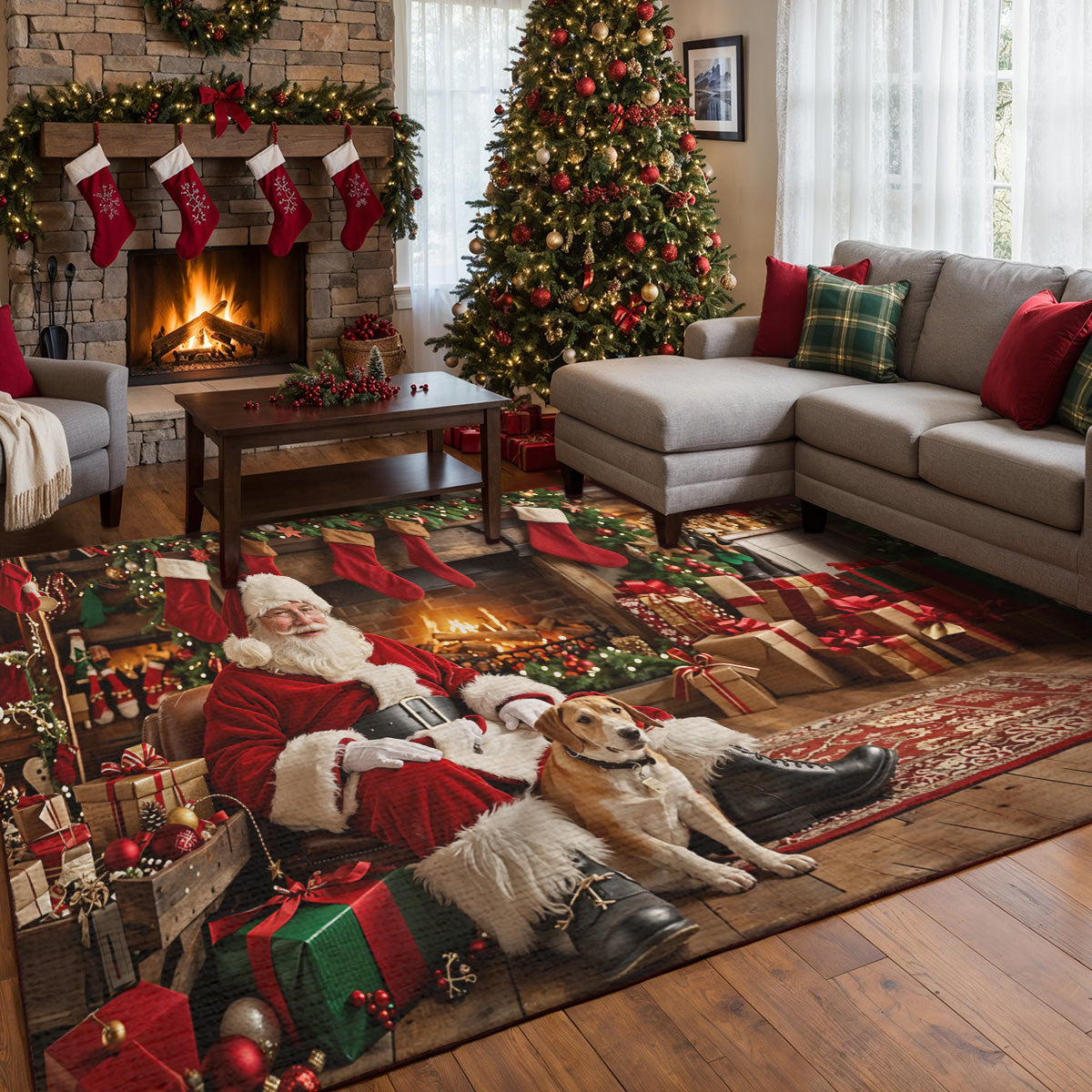 Christmas Area Rug Warm Wishes by the Fireplace