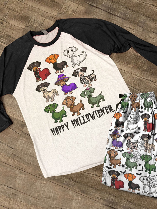 Dachshund Lover Raglan Lounge Pajamas Happy Hallowiener