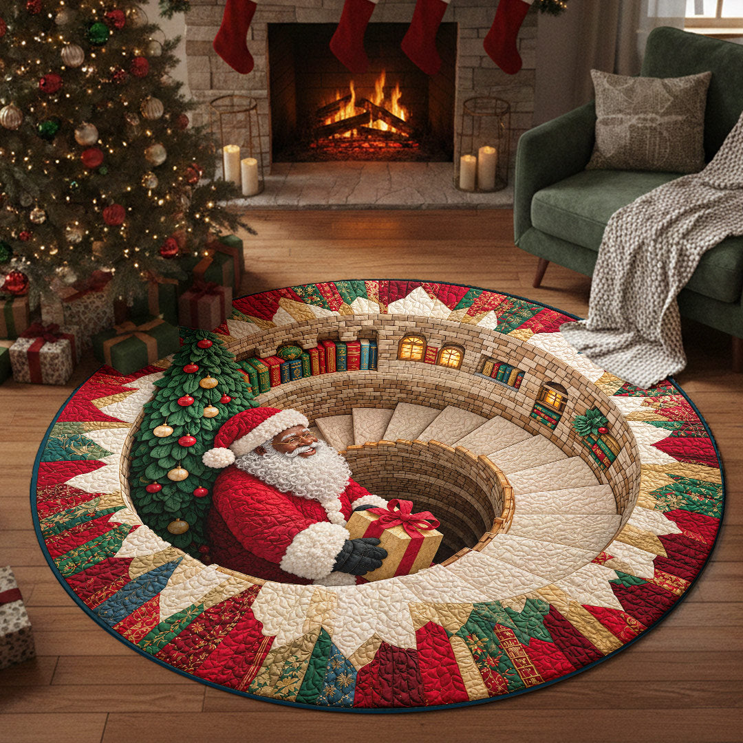Christmas Round Rug - Black Santa’s Magical Staircase