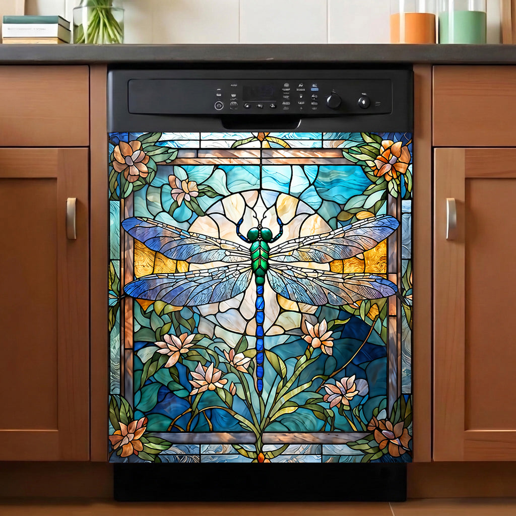 Dragonfly Magnetic Dishwasher Cover Dragonfly Grace In Stained Glass