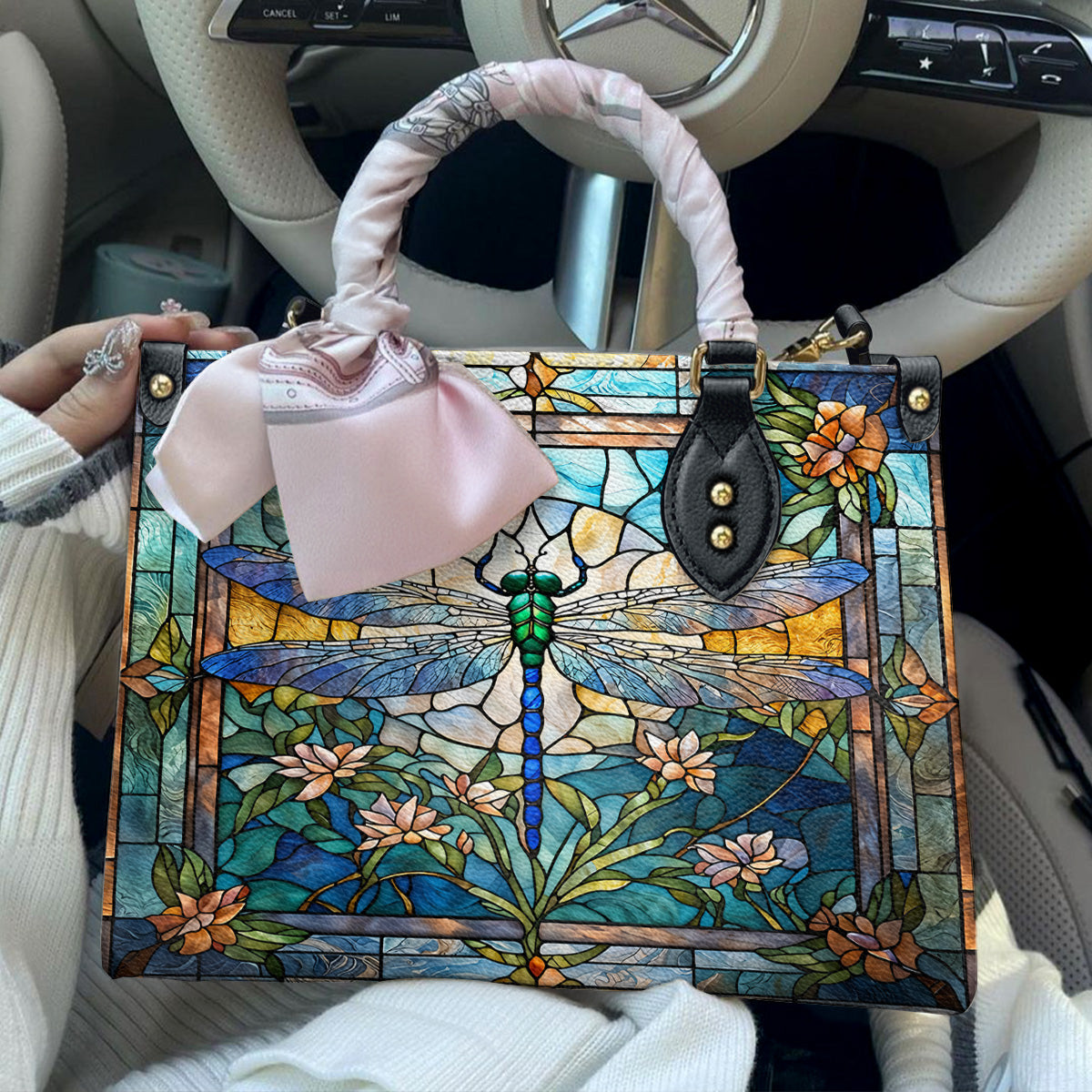Drafonfly Leather Handbag Dragonfly Grace In Stained Glass