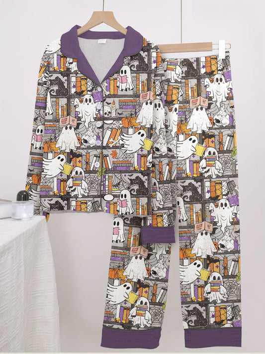 Book Lovers Halloween Classic Pajama Set Reading Ghosts