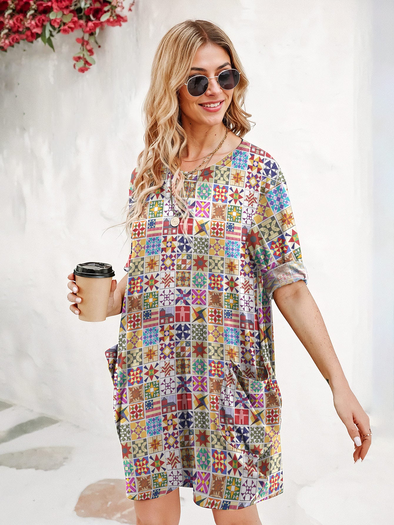 Sewing Lover Long Sleeve Tunic Dress Quilt Blocks