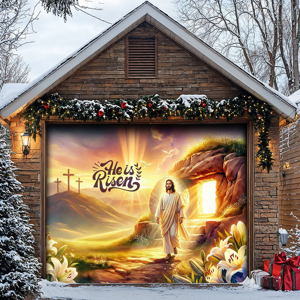 Christian Easter Garage Door Banner Decoration - 'He Is Risen' Resurrection Glory