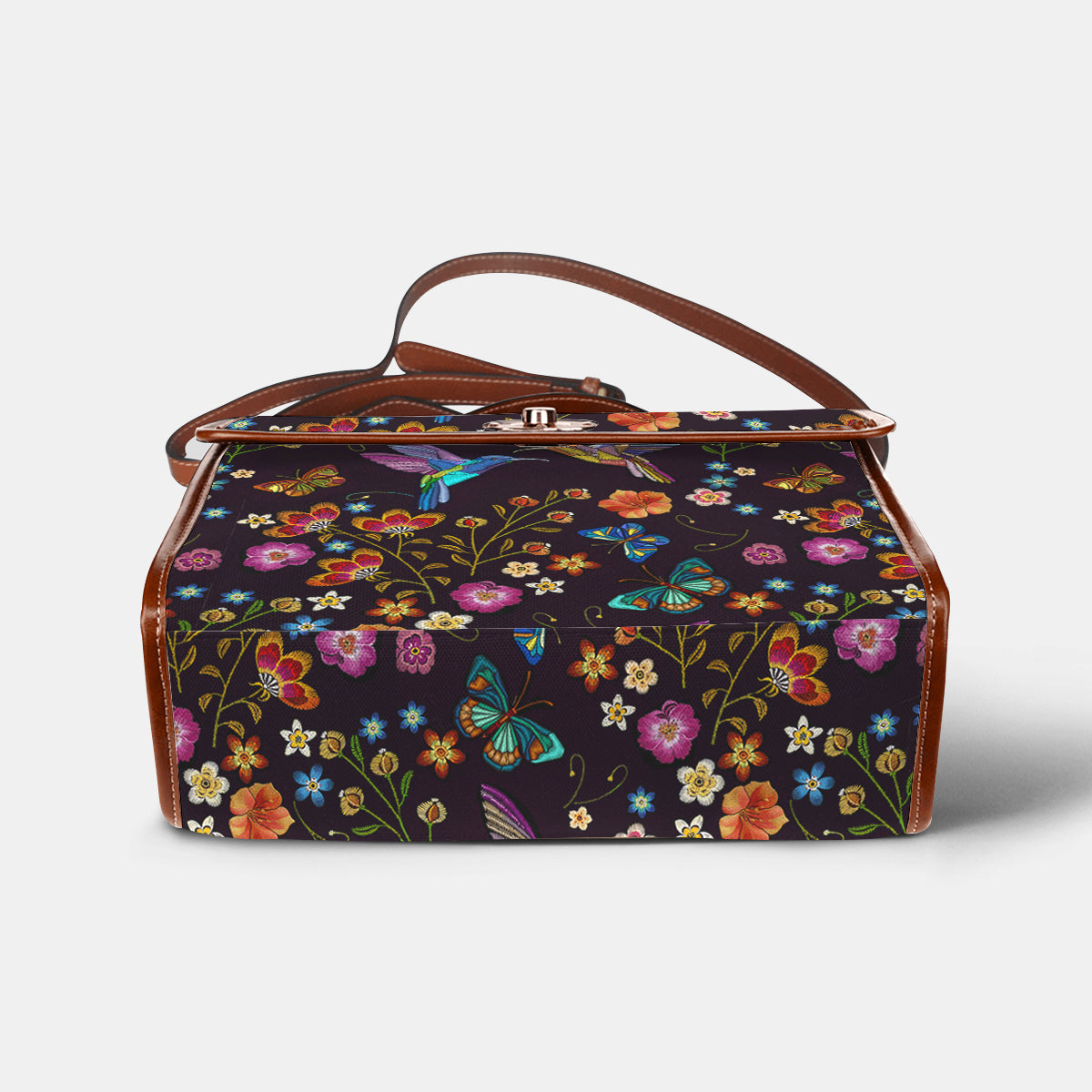 Hummingbird Satchel Handbag Fluttering Duet Faux-Embroidered