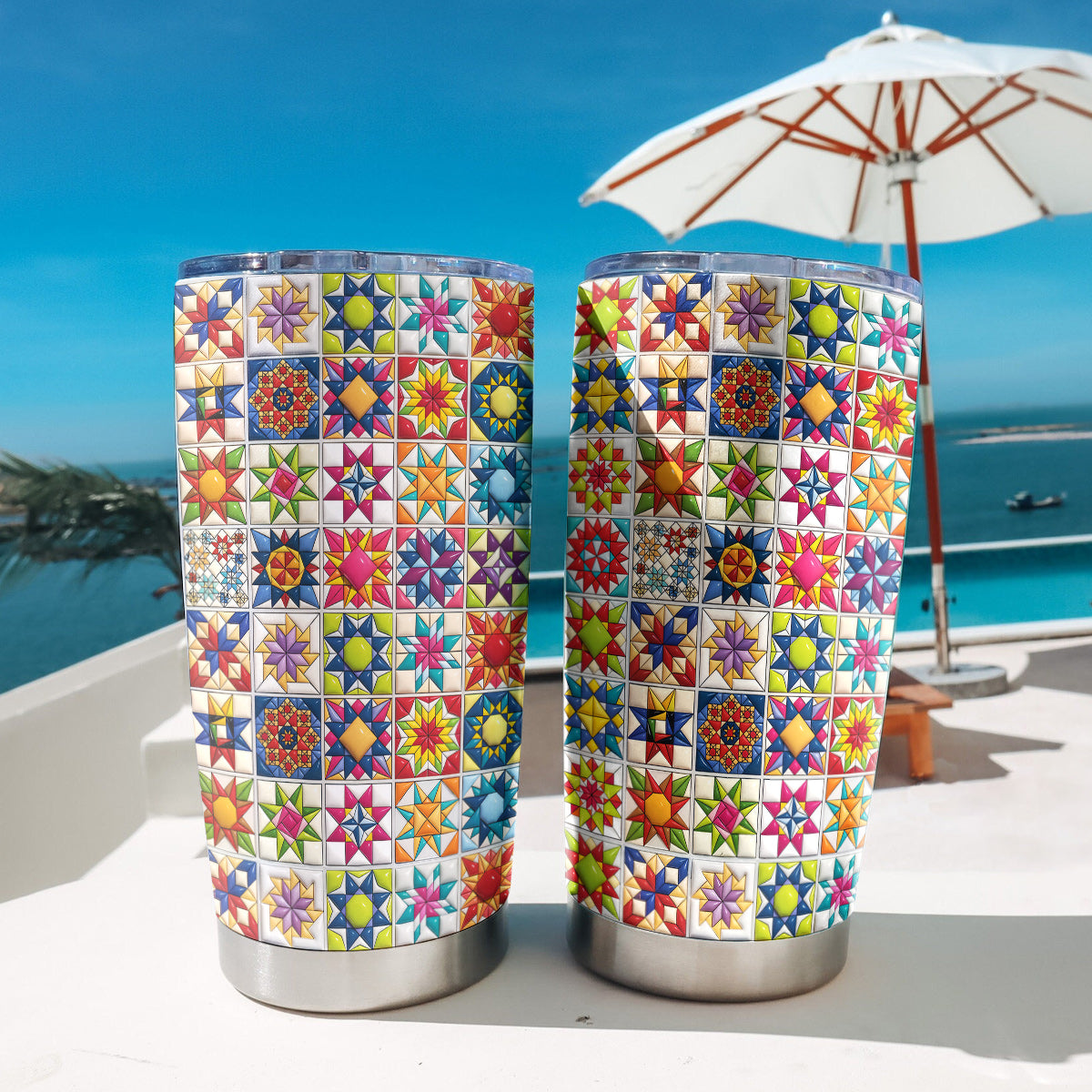 Sewing Lover 20 oz Tumbler Colorful Star Quilt Blocks