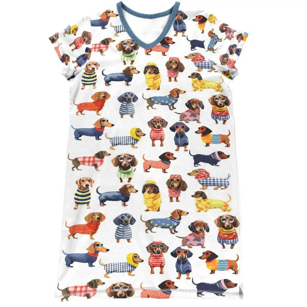 Dachshund V-neck Nightshirt Amazing Stylish Dachshunds