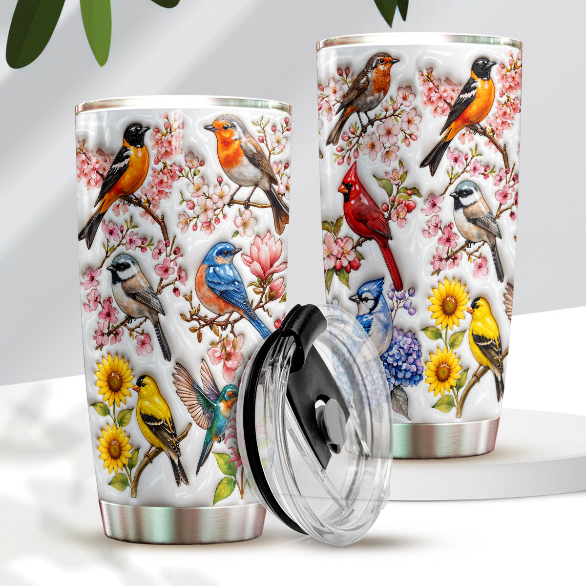 Bird Lovers 20 oz Tumbler Spring Birds Blossom Garden
