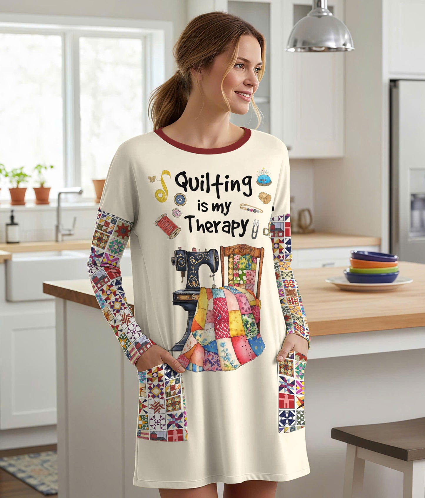 Sewing Lover Long Sleeve Tunic Quilting Is My Therapy