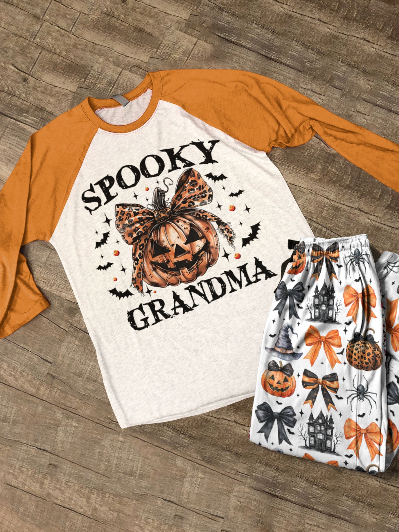 Halloween Raglan Lounge Pajamas Customized Spooky Mama Grandma