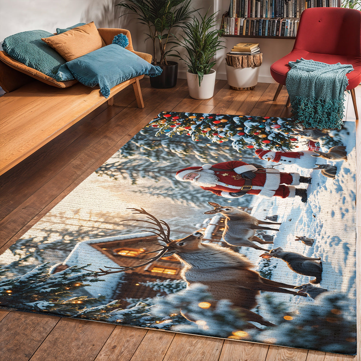 Christmas Area Rug Santa’s Woodland Wonder