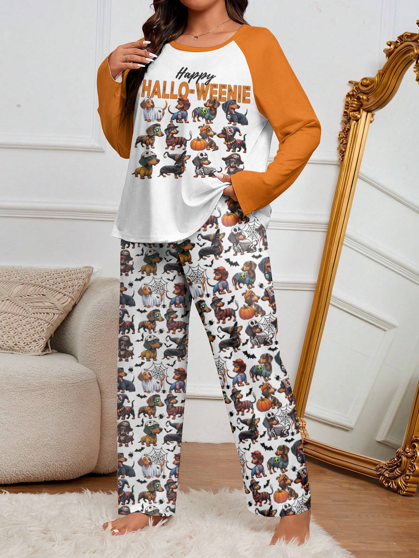 Dachshund Lover Raglan Lounge Pajamas Happy Hallo-Weenie Horror Show