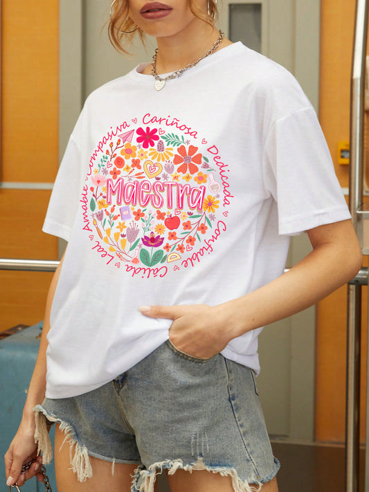 Spanish Teacher Graphic Tee Floral Maestra