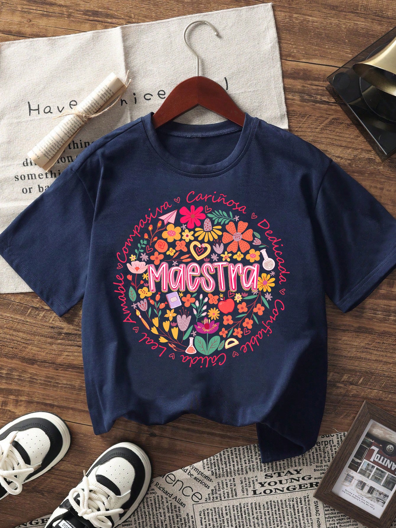 Spanish Teacher Graphic Tee Floral Maestra