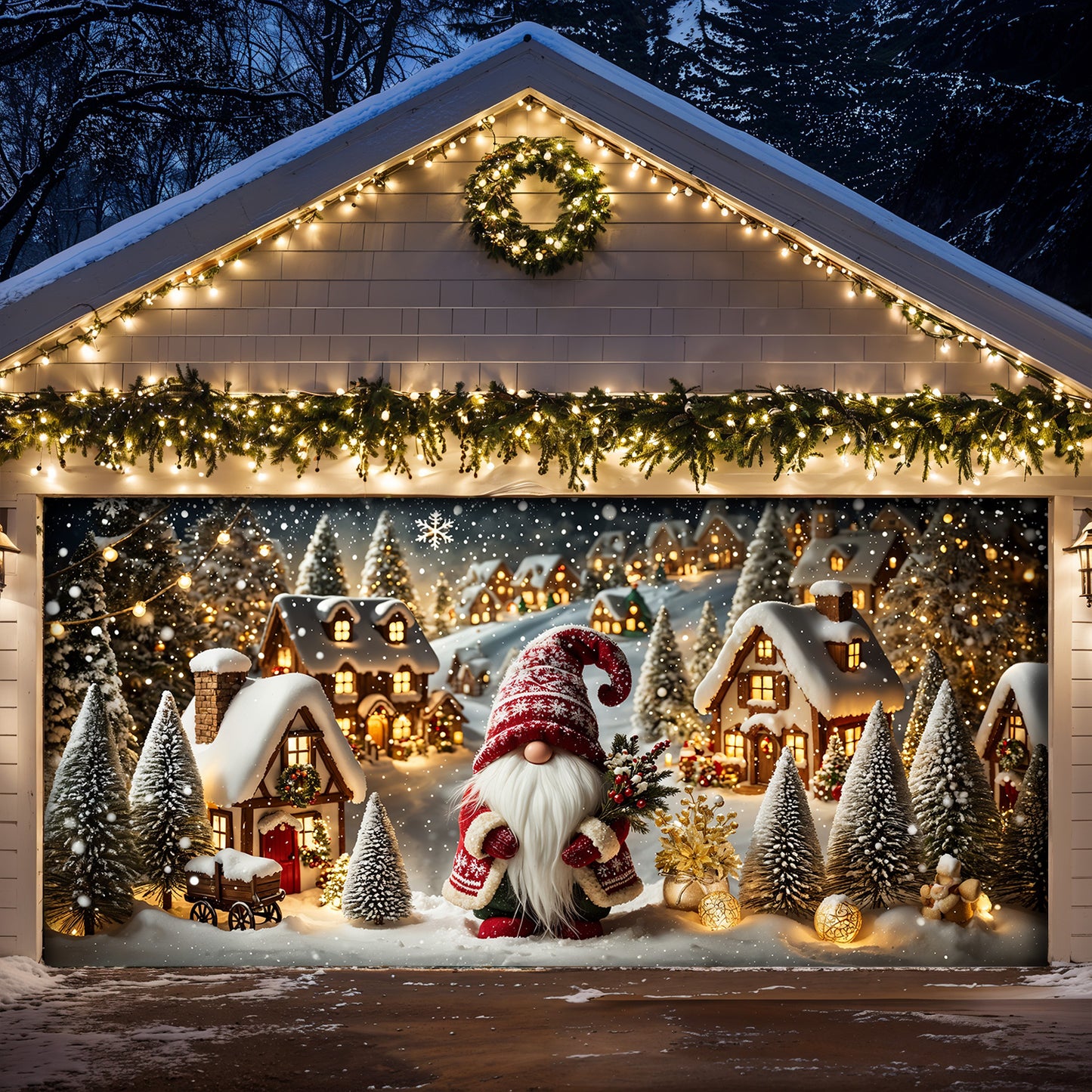 Christmas Garage Door Banner Decoration - Gnome of the Enchanted Christmas Village