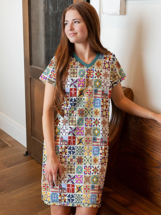Sewing Lover V-neck Nightshirt Quilt Blocks