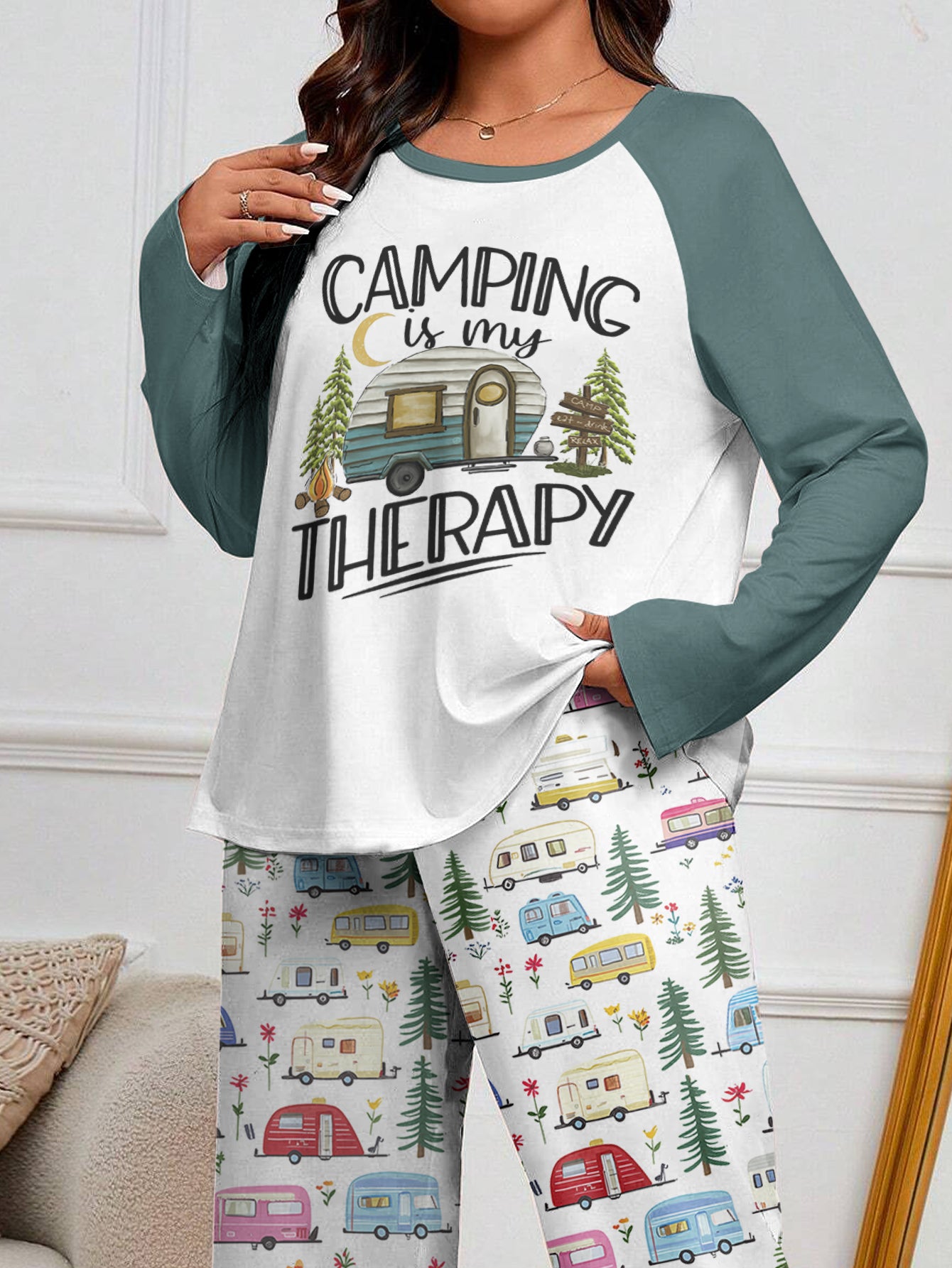 Camping Raglan Lounge Pajamas Camping Is My Therapy