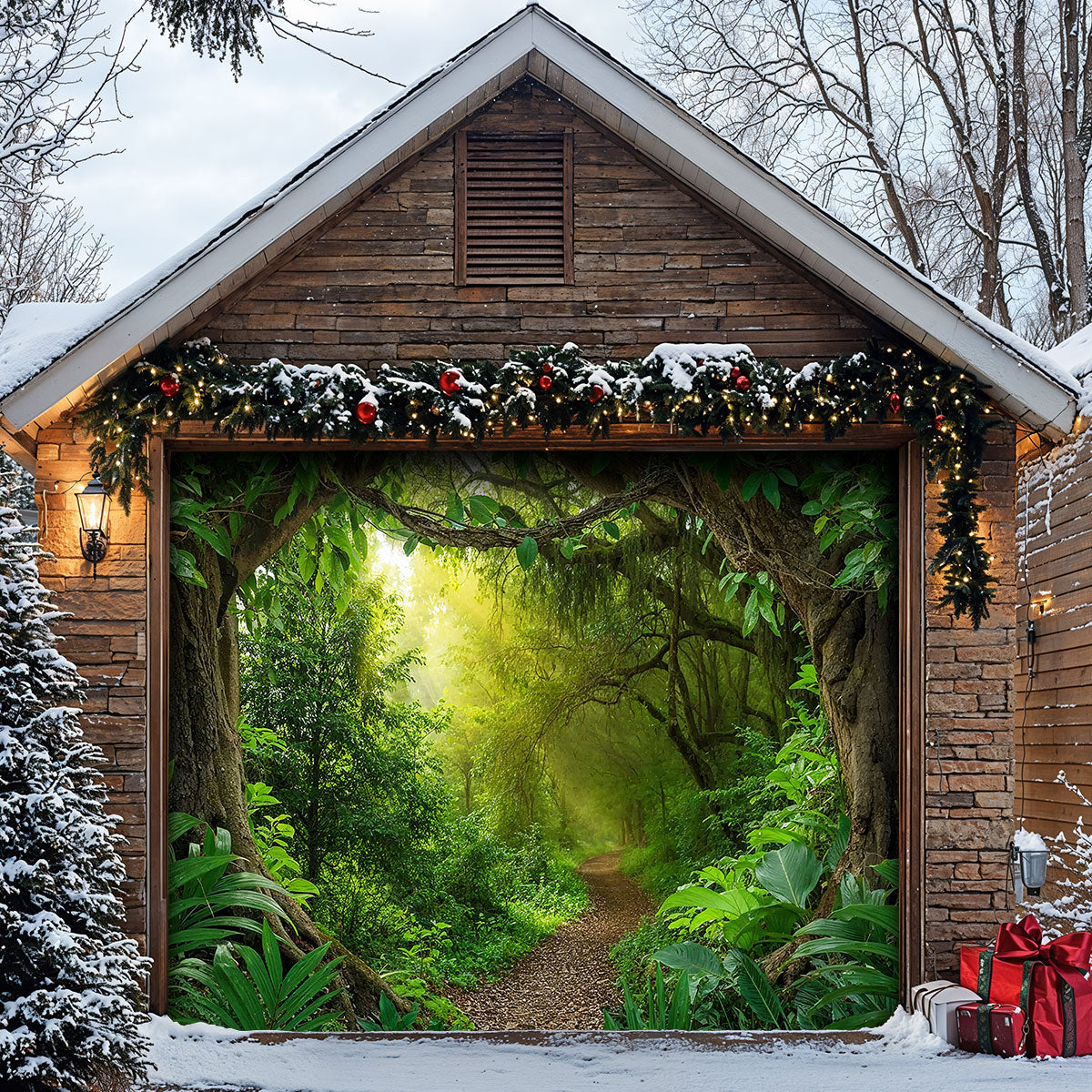 Nature & Forest Garage Door Banner Decoration - The Evergreen Gateway
