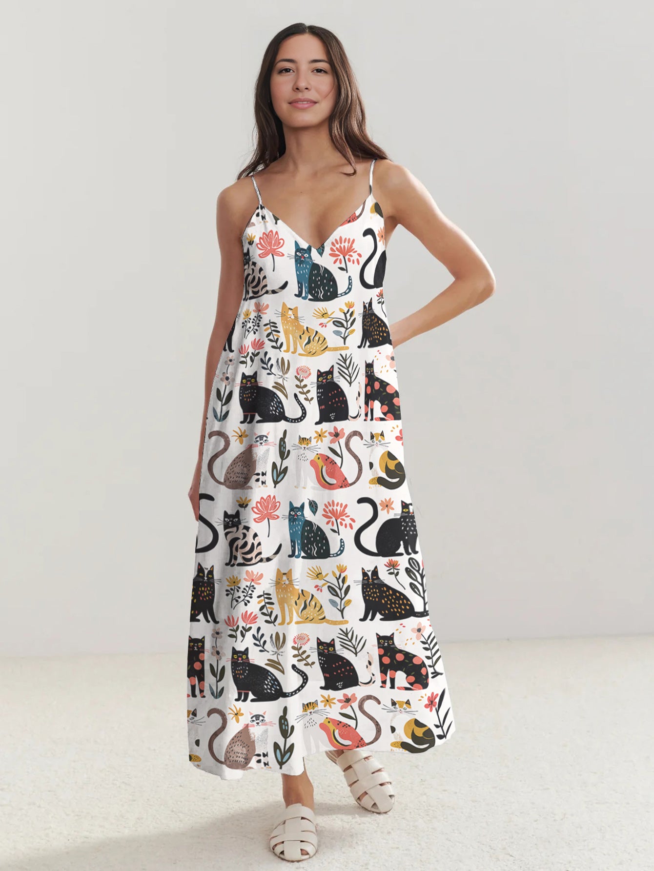 Cat Maxi Dress Botanical Cat Bliss