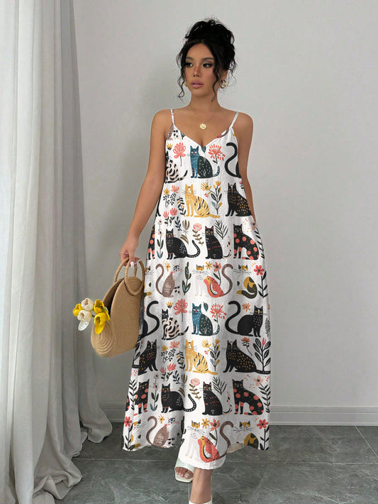 Cat Maxi Dress Botanical Cat Bliss