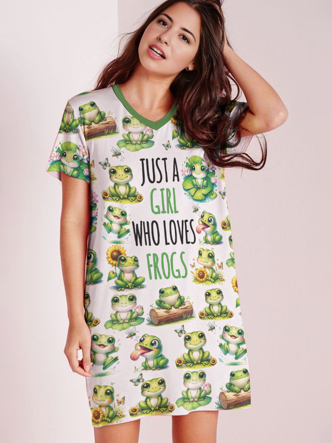 Frog Lover V-neck Nightshirt Just A Girl Who Loves Frogs