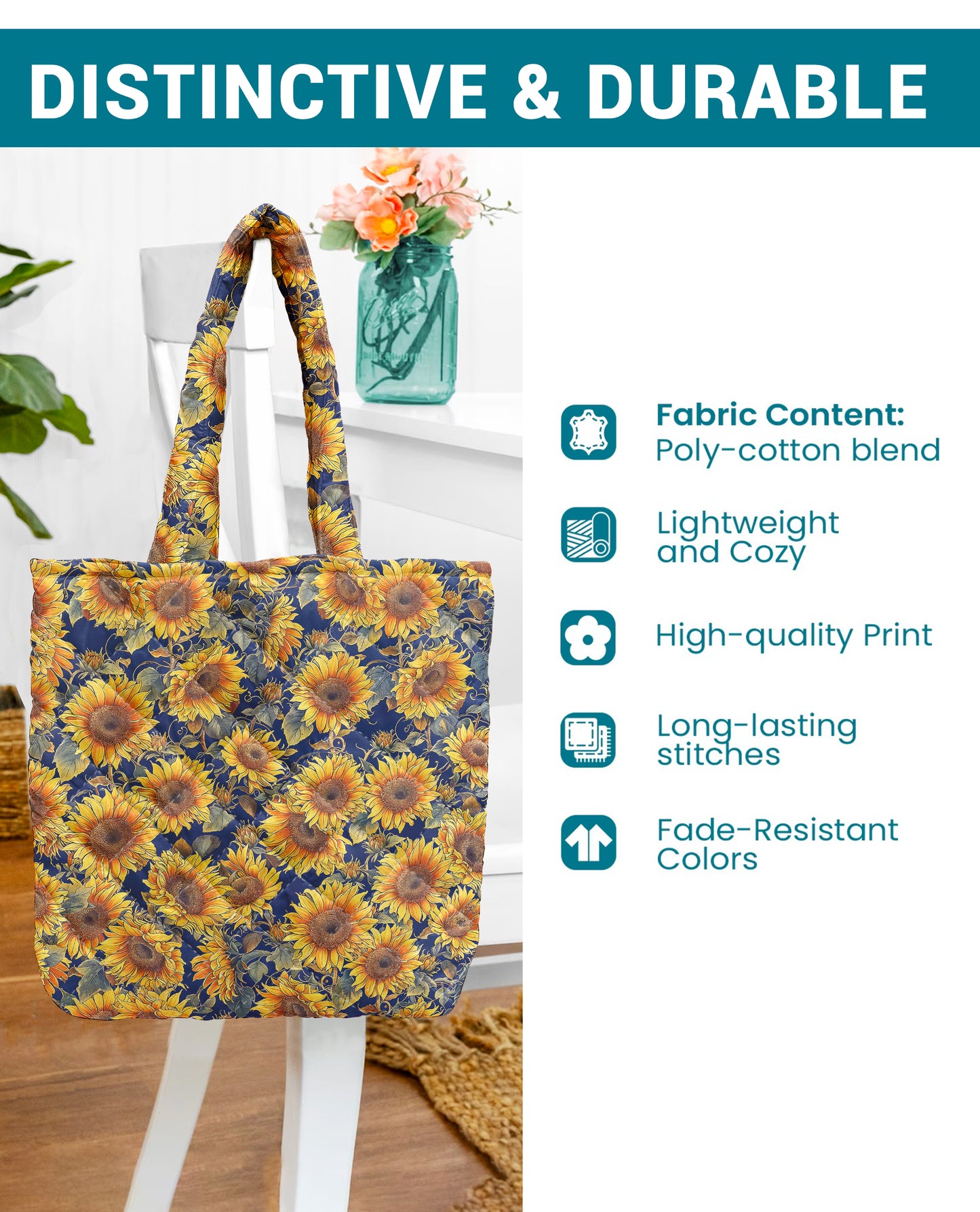 Sunflower Quilted Tote Bag Gorgeous Flowers