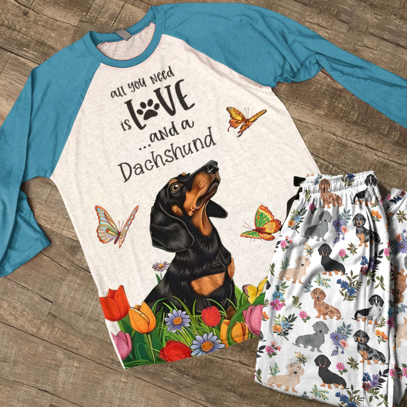 Dachshund Raglan Lounge Pajamas All You Need Is Love And A Dachshund