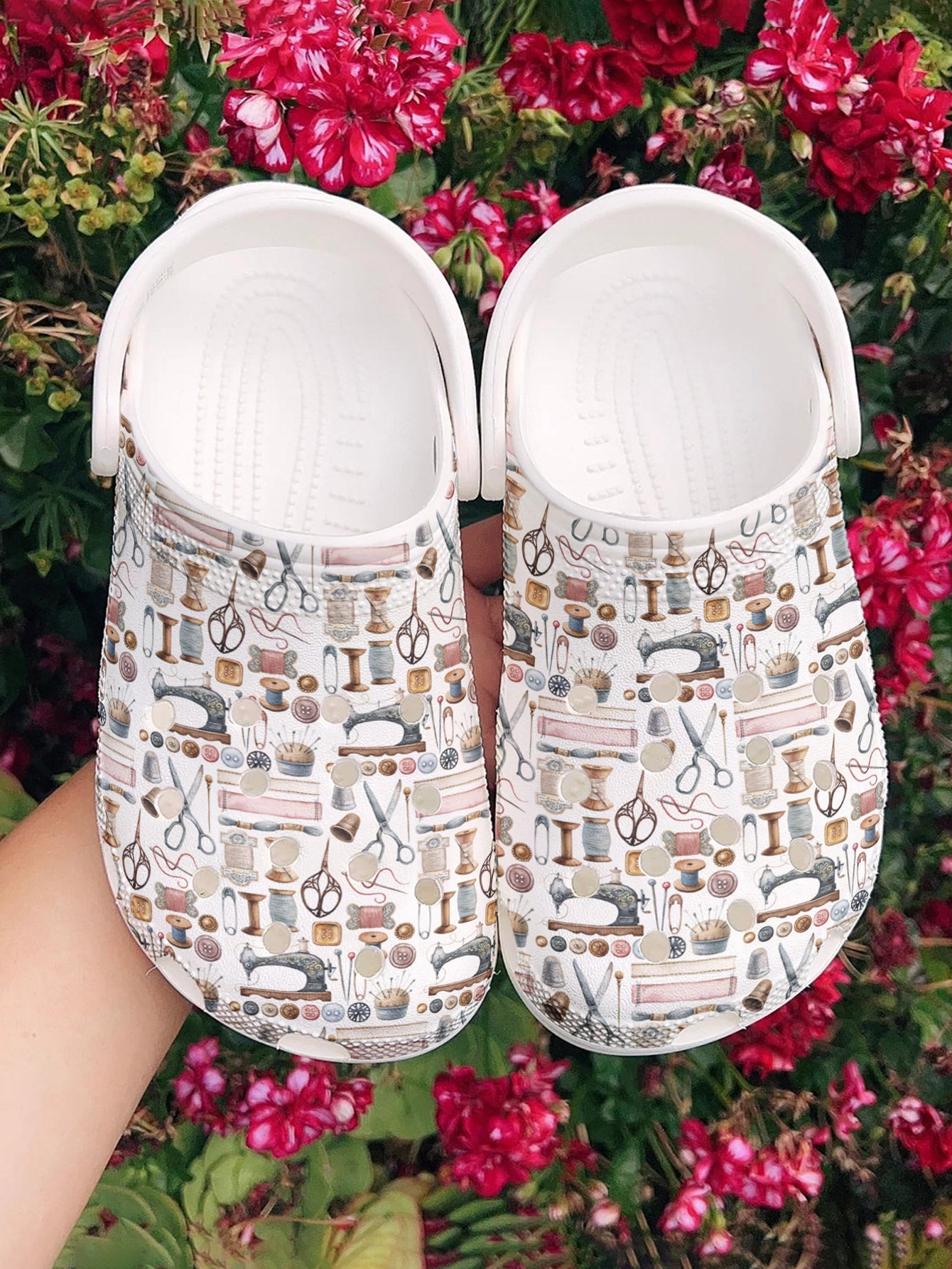 Sewing Lover Graphic Clogs Vintage Sewing Tools