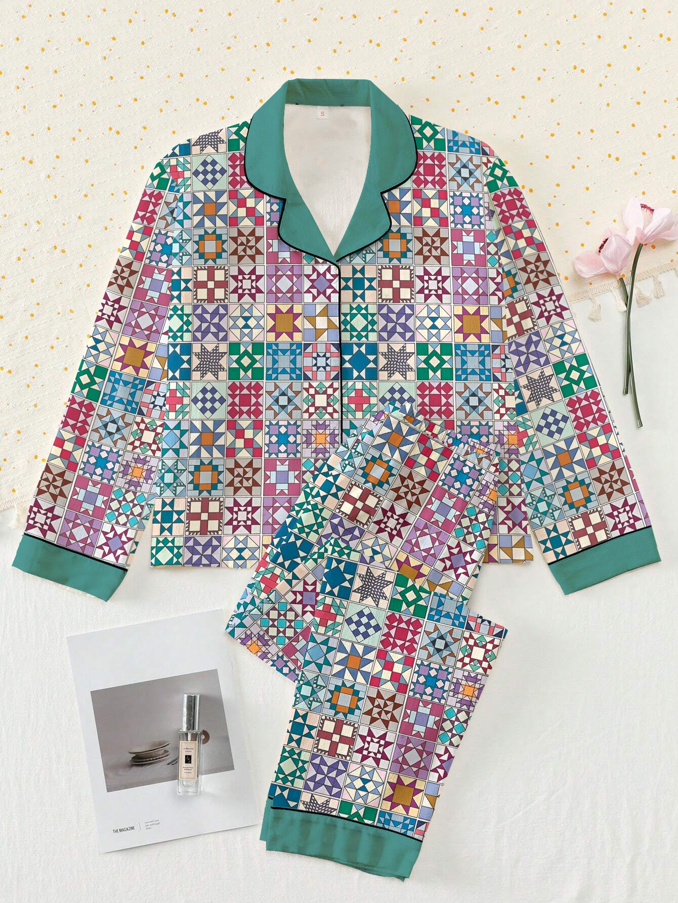 Quilting Lover Classic Pajama Set Traditional Quilt Blocks
