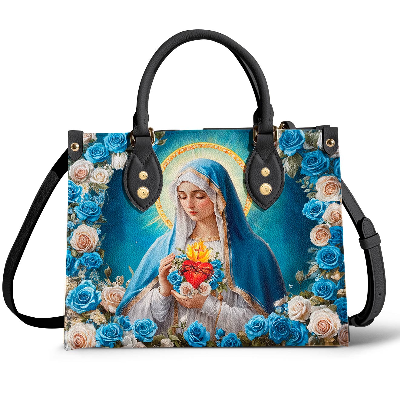 Christian Leather Handbag Rosa Mystica Virgin Mary