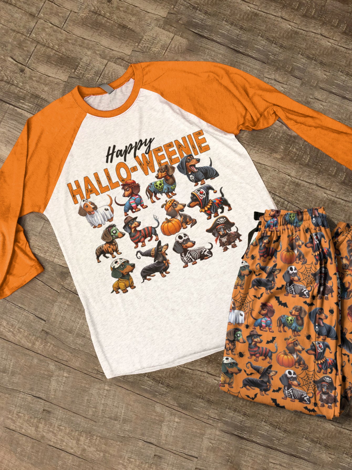 Dachshund Lover Raglan Lounge Pajamas Happy Hallo-Weenie Horror Show